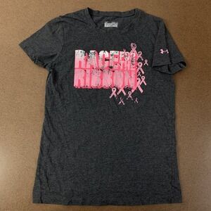 Under Armour Women's Size Small Gray Semi-Fitted T-Shirt "Race For The Ribbon"